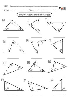 printable worksheet for the missing angles in triangles that are similar to each other