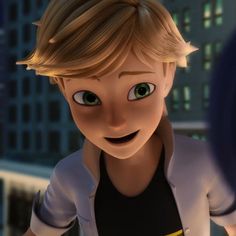 the animated character has blue eyes and blonde hair