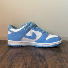 These Are The Nike Low Dunk University Blue. They Are Sized Big Boys 6.5 Youth. They Are Practically Brand New. They Have Only Been Worn Once. There Are No Scratches Or Tears. Sporty Light Blue Lace-up Skate Shoes, Blue Leather Skate Shoes, Blue Leather Skate Shoes With Laces, Custom Low-top Sneakers With Contrast Sole In Light Blue, Custom Low-top Light Blue Sneakers With Contrast Sole, Custom Light Blue Low-top Sneakers With Contrast Sole, Light Blue Custom Low-top Sneakers With Contrast Sole, Blue Casual Sneakers With Speckled Midsole, Casual Blue Sneakers With Speckled Midsole