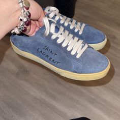 Suede Saint Laurent Sneakers Size 6 No Box Or Dust Bag Included Used A Couple Of Times In Great Condition Luxury Blue Suede Sneakers, Saint Laurent Sneakers, Saint Laurent Shoes, A Couple, Dust Bag, Saint Laurent, Color Blue, Size 6, Women Shoes