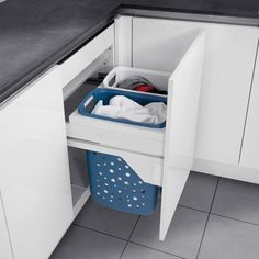 laundry-hamper-hafele-dimensions White Bin, Laundry Area, Integrated Handles, Blue Cabinets, Wardrobe Storage, Closet Organizers, Cabinet Organization, Laundry Hamper, Base Cabinets