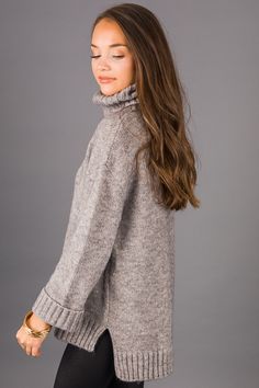 Chunky Cowl Sweater, H Grey :: NEW ARRIVALS :: The Blue Door Boutique Snug Gray Sweater For Fall, Fall Cable Knit Turtleneck, Cozy Cable Knit Sweater Dress For Fall, Cozy Wool Turtleneck With Funnel Neck, Fall Cable Knit Turtleneck Sweater Dress, Cozy Cable Knit Turtleneck For Fall, Chunky Knit Turtleneck Outerwear For Winter, Cable Knit Turtleneck Outerwear For Layering, Turtleneck Cable Knit Outerwear For Layering