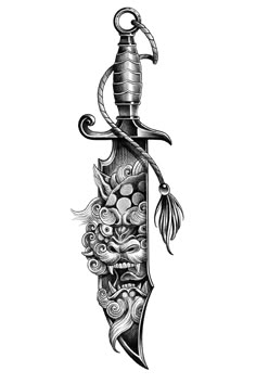 a drawing of a dagger with flowers on it