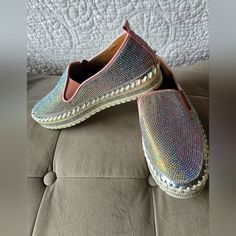 These Are Absolutely Adorable! The Famous Muguan Company Size 6 1/2 Slip On Bling Loafers Are Such A Comfortable Way To Jazz Up Your Outfit! They Have Been Worn 1 Time To An Indoor Party So They Are Basically Brand New! I Bought Them For $80 Bucks And Only Wore Them Once, Lol So My Loss Your Gain! I Did Get A Ton Of Compliments On Them. They Are So Well Made And Are In Perfect Condition (Other Than A Few Marks On The Bottom Of The Sole). Great For The Holidays And All Year Long! Silver Casual Slip-on Loafers, Trendy Silver Loafers With Round Toe, Silver Round Toe Loafers For Party, Silver Loafers With Round Toe For Party, Silver Party Loafers With Round Toe, Indoor Party, Slip On Loafers, Flat Shoes Women, Loafer Flats