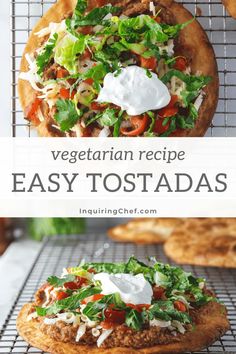 vegetarian recipe easy tostadadas with fresh vegetables on top and in the middle