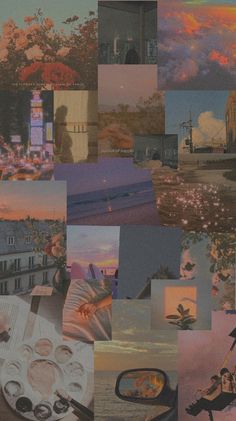 a collage of pictures with people and buildings