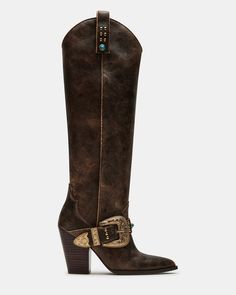 A Western boot is a requirement for any wardrobe and we’re obsessed with LASSO. This knee-high pair features whipstitching detail and a towering block heel. 3.75 inch heel height Size 6 measurements: 15.5 inch shaft circumference, 13.25 inch shaft height Size 8 measurements: 16.5 inch shaft circumference, 14.25 inch shaft height Size 10 measurements: 17.5 inch shaft circumference, 15 inch shaft height Leather upper material Textile and synthetic lining Synthetic sock Synthetic sole Imported Gothic Cowgirl, Womens Fall Boots, Western Winter, Rad Clothes, Free Falling, Casual Tanks, Western Chic, Western Boots Women, Chic Leather