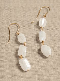 Moonstone Trio Earrings | Aureus + Argent | Banana Republic Gemstone Jewelry Aesthetic, Natural Stone Jewelry Diy, Earring Making Ideas, Looks Can Be Deceiving, Earring Inspo, Cool Earrings, Ear Art, Jewelry Board, Jewelry Aesthetic