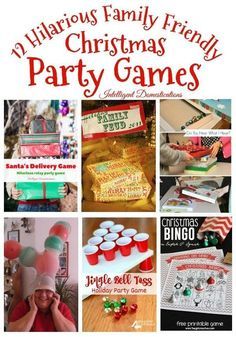 a collage of various christmas party games