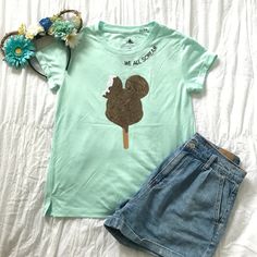 New Without Tags Disney Parks Mickey Ice Cream Sequined Shirt. Cute Cuffed Sleeves. Disney Cotton Tops For Spring, Mickey Ice Cream Bar, Mickey Ice Cream, Ice Cream Shirt, Bar Shirt, Ice Cream Bar, Cream Shirt, Sequin Shirt, Icecream Bar