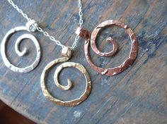 Small Rugged Spiral Pendant Necklace in Copper  by noracatherine, $35.00 Artisan Spiral Nickel Free Jewelry, Hand Forged Spiral Jewelry Gift, Spiral Hand Forged Sterling Silver Jewelry, Unique Hammered Spiral Jewelry, Silver Spiral Copper Jewelry, Unique Hand Forged Spiral Jewelry, Nickel-free Spiral Copper Jewelry, Spiral Hammered Jewelry As Gift, Spiral Hammered Jewelry Gift