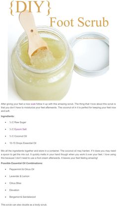 Diy Foot Scrub Recipes, Sugar Body Scrub Diy, Foot Scrub Recipe, Homemade Foot Scrub, Body Scrub Homemade Recipes, Body Scrub Recipes, Diy Body Scrub Recipes