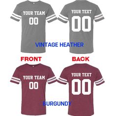 FRONT and BACK CUSTOMIZED FOOTBALL TEE SHIRT - FAN JERSEY Please Let Us Know Your Front and Back Custom Clearly When you place your order, Leave a CUSTOMER NOTE about customization. Exp: Front Text: TEAM A Front Number: 25 Back Text: JOHN Back Number: 25 Front number size: 5 inches high Back Number size :8 inches high Text size max 13 inches long PLEASE SEE THE PRODUCT PICTURES BEFORE ORDER Our Navy Color is VINTAGE NAVY (Greyish Navy) If you have any other customization idea, please share with Varsity Crew Neck T-shirt For Team Events, Varsity Short Sleeve Tops For Team Events, Varsity Style Short Sleeve Tops For Team Events, Varsity Team-colored T-shirt For Team Events, Varsity T-shirt In Team Colors For Team Events, Varsity T-shirt For Team Events During Sports Season, Varsity T-shirt For Sports Season Team Events, Varsity Graphic Print Tops For Team Events, Team-colored Varsity Tops For Team Events