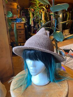 Think of the Sprite Cap like the witch hats little sibling. This short pointed hat has a stylish witchy vibe that can be rocked year round. Made of cotton for comfortability and breathability.  🕸️ 100% cotton in brown 🕸️ fits Medium 🕸️ wire brim to hold shape Handmade in Qathet, BC. Message me if you have any questions. Pattern: Sprite Cap by @the.entangled.fae Adjustable Cotton Hat For Halloween, Adjustable Cotton Halloween Hat, Halloween Cotton Cap, Halloween Cotton Hat, Cotton Halloween Cap, Brown Cotton Hat For Fall, Brown Cotton Hat One Size, Brimmed Brown Crochet Hat For Festival, Brown Brimmed Crochet Hat For Festival