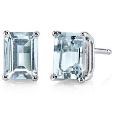 Aquamarine Stud Earrings 14 Karat White Gold Emerald Shape E18572 top Winter Jewellery, Aquamarine Studs, True Winter, White Gold Earrings Studs, White Gold Studs, Stones Jewelry, Aquamarine Earrings, Gemstone Stud Earrings, Aquamarine Jewelry