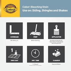 the label for cabot bleaching stain uses on siding, shingles and shakes