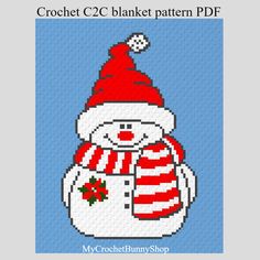 a cross stitch pattern with a snowman wearing a santa hat and scarf