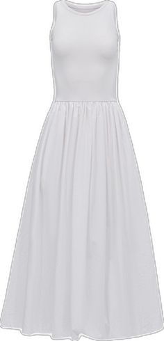 Classic Sleeveless Midi Dress For Summer, Classic Sleeveless Stretch Dress, Classic Cotton Midi Dress For Summer, Classic Full Skirt Midi Dress For Summer, Summer Dresses With Pleated Waist And Relaxed Skirt, White Stretch Cotton Midi Dress, Sleeveless Midi Dress With Gathered Skirt For Daywear, Summer Dresses With Relaxed Skirt, Solid Stretch Cotton Dresses