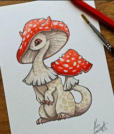 a drawing of a mushroom sitting on top of a table