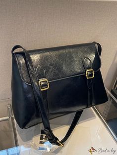 Bird in Bag - Square Flap Casual Black Shoulder Bag With Hasp Closure, Classic Black Shoulder Bag For School, Elegant Black Shoulder Bag For School, Classic Black Bag For Fall, Classic Black Fall Bag, Trendy Black Shoulder Bag For Work, Casual Black Office Bag, Trendy Black Bags For Work, Casual Black Bag For Work