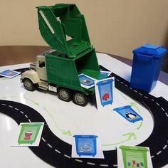 a toy dump truck on a play table