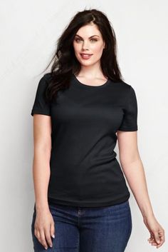 Women's Plus Size Shaped Cotton Crewneck  T Shirt Crew Neck, V Neck