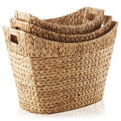 three woven baskets stacked on top of each other