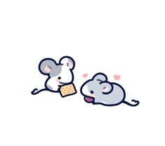 two cartoon mouses eating cheese together on a white background