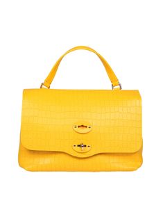 Croco print leather bag that can be carried by hand or over the shoulder yellow color twist lock adjustable and removable leather shoulder strap lined interior internal slot pocket two internal compartments 1 internal zip pocket composition 100% leather dimensions: length 29 cm height 20cm depth 13 cm made in italy Printed Leather Bag, Color Twist, Zegna Shoes, Gorgeous Bags, Accessories Branding, Printed Leather, Luxury Retail, Womens Tote Bags, Luxury Handbags