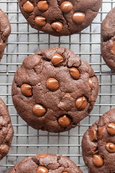 chocolate chip cookies cooling on a wire rack