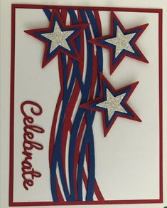 a card with red, white and blue stars on it that says congratulations in the center