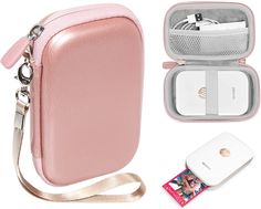 the pink case is next to an electronic device