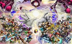 an image of the video game super smash with many different characters and their arms spread out