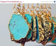 4th OF JULY SALE Massif Aqua /// Redskin /// Large by luxdivine Jewelry Layering Necklace, Aqua Necklace, Jewelry Layering, Crochet Mat, Necklace Turquoise, Festival Jewelry, Bohemian Necklace, 24kt Gold, Turquoise Pendant