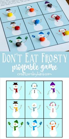 Have you ever played Don't Eat Pete? This is a fun winter version - Don't Eat Frosty is fun for all ages! #printablegame #don'teatfrosty #donteatpete #familygame #freefamilygame #creationsbykara Frosty The Snowman Activities For Kids, Winter Party Games, Snowman Games, Snowmen Activities, Snowman Party, Snow Theme, Crafts For Teens To Make, Winter Classroom, Free Printable Games