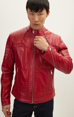 echtes Leder  Importiert  # 7748 Luxury Red Biker Jacket For Motorcycling, Red Moto Leather Jacket For Motorcycling, Luxury Red Leather Jacket For Men, Red Fitted Leather Motorcycling Jacket, Luxury Red Leather Jacket, Lambskin Leather Jacket, Jackets Men Fashion, Leather Biker Jacket, Leather Cleaning