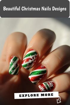 Get ready to sleigh the holiday season with these stunning Christmas nail designs! Whether you're into classic red nails or festive green hues, we have simple and elegant designs that are perfect for short or acrylic nails. Elevate your look this Christmas with the most festive nail art ideas that will leave you feeling merry and bright all season long. Spread some cheer with your fingertips and show off your holiday spirit in style! Red Green White Nails Christmas, Red And Green Christmas Nails, Red And Green Nails, Classic Red Nails, Christmas Nails Designs, Festive Nail Art, Ombre Nails Glitter, Nail Art Ombre, Red Nail Designs