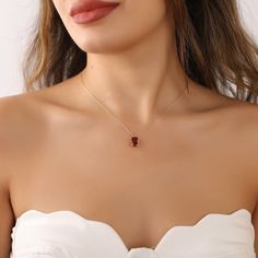 Solitaire garnet necklace for wife birthday gift, Baguette garnet pendant for daughter, Promise necklace for girlfriend Add a touch of elegance to any outfit with this stunning solitaire garnet necklace for women. The deep red hue of the garnet gemstone is complemented perfectly by the simple yet sophisticated design of the delicate chain. Whether it's for a special occasion or everyday wear, this necklace is sure to be a timeless addition to any jewelry collection. Makes a thoughtful gift for a Elegant Ruby Pendant Birthstone Necklace, Elegant Ruby Birthstone Necklace, Red Lab-created Ruby Necklace As Gift, Red Lab-created Ruby Necklace For Gift, Red Lab-created Ruby Necklace Gift, Gift Red Lab-created Ruby Necklace, Elegant Ruby Birthstone Necklace For Anniversary, Elegant Red Birthstone Necklace For Gift, Elegant Red Birthstone Necklace Gift