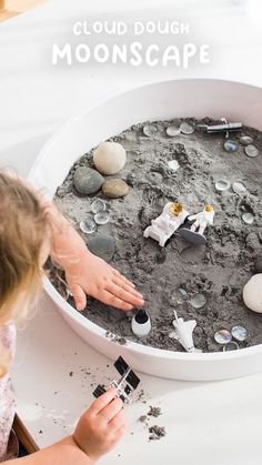 World Space Week, Tuff Tray Ideas Toddlers, Space Week, Moon Activities, Sensory Tray, Moon Sand, Cloud Dough, Glass Pebbles