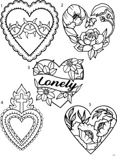 coloring pages for valentine's day with hearts, flowers and cross on the side