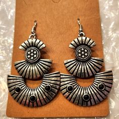 Large Handmade Tri Drop Pierced Silver, Black Bead Earrings, Bead Nickel Free, No Backs, Never Worn Black Bead Earrings, Earrings Bead, Fan Earrings, Bead Earrings, Earrings Color, Black Beads, Beaded Earrings, Black Silver, Jewelry Earrings