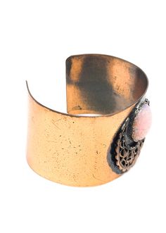 Copper Goddess crescent moon diachronic pink opal art class vintage cuff bracelet. Stunning piece of copper work features and open back and a center beautiful pink opal glass nestled within a filigree crescent moon. Good vintage condition with small signs of normal vintage wear. Depp patina present around center. Bracelet has been left in found condition. Bracelet measures 1 and 1/2 of an inch thick and 7 wearable inches around. Adjustable Pink Opal Bracelet, Pink Opal Bracelet Jewelry, Handmade Antique Crescent Jewelry, Handmade Crescent Antique Jewelry, Unique Adjustable Pink Cuff Bracelet, Antique Handmade Crescent Jewelry, Unique Rose Gold Bangle, Ornate Handmade Adjustable Cuff Bracelet, Handmade Ornate Adjustable Cuff Bracelet