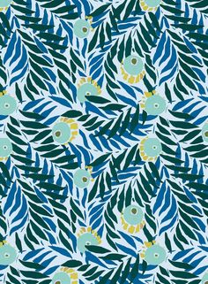 a blue and green pattern with leaves on it