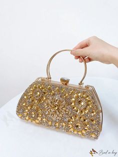 BirdinBag - Glamorous Rhinestone Chain Box Bag with Decorative Accents Formal Gold Metal Shoulder Bag, Elegant Metal Rectangular Shoulder Bag, Elegant Rectangular Metal Shoulder Bag, Rectangular Metal Bags For Events, Rectangular Metal Bag For Events, Rectangular Metal Event Bag, Glamorous Metal Bag For Events, Glamorous Metal Bags For Formal Occasions, Glamorous Evening Metal Bag