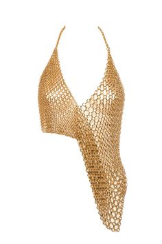 THE MATCH GOLD CHAIN TOP | Silvia Gnecchi | CULT MIA Gold Chain Dress, Gold Clothes, Sparkly Outfits, Dresses Western, Happy Clothes, Chain Top, Lingerie Outfits, Gold Top, Dresses By Length