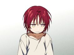 an anime character with red hair wearing a white shirt