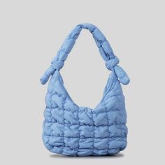 Color: Blue Casual Nylon Bags For Winter, Casual Winter Hobo Bag For Travel, Casual Handheld Winter Bag, Winter Nylon Shopping Bags, Winter Nylon Bags For Shopping, Nylon Shopping Bags, Winter Shopping Bags Made Of Nylon, Casual Winter Shoulder Bag With Double Handle, Casual Handheld Shoulder Bag For Winter