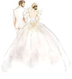 a man and woman dressed in wedding gowns