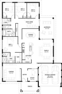 the floor plan for a two story house with three bedroom and an attached living area