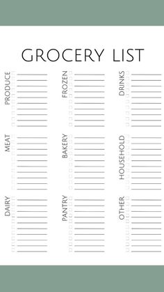 a printable grocery list with the words grocery list and prices in black on white